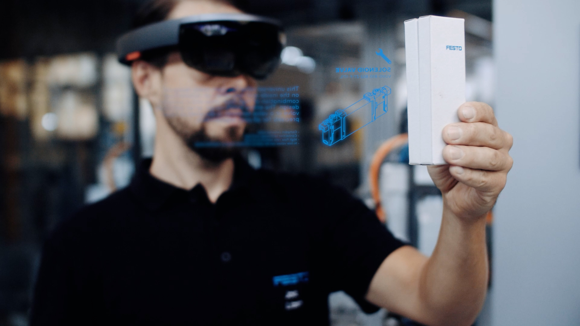 man is scanning a product wearing virtual reality glasses